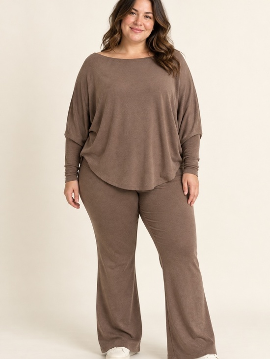 Zenana Outfitters Pants - Zenana Mocha Dolman Boat Neck Top & Flare Pants 2-Piece Outfit